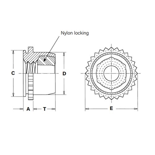 Tán tự giữ thép khóa nylon loại PL size 032